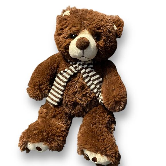 Ms Teddy Bear Plush Striped Scarf Nursery Decor Stuffed Animal Shower Gift 15" - Picture 1 of 9